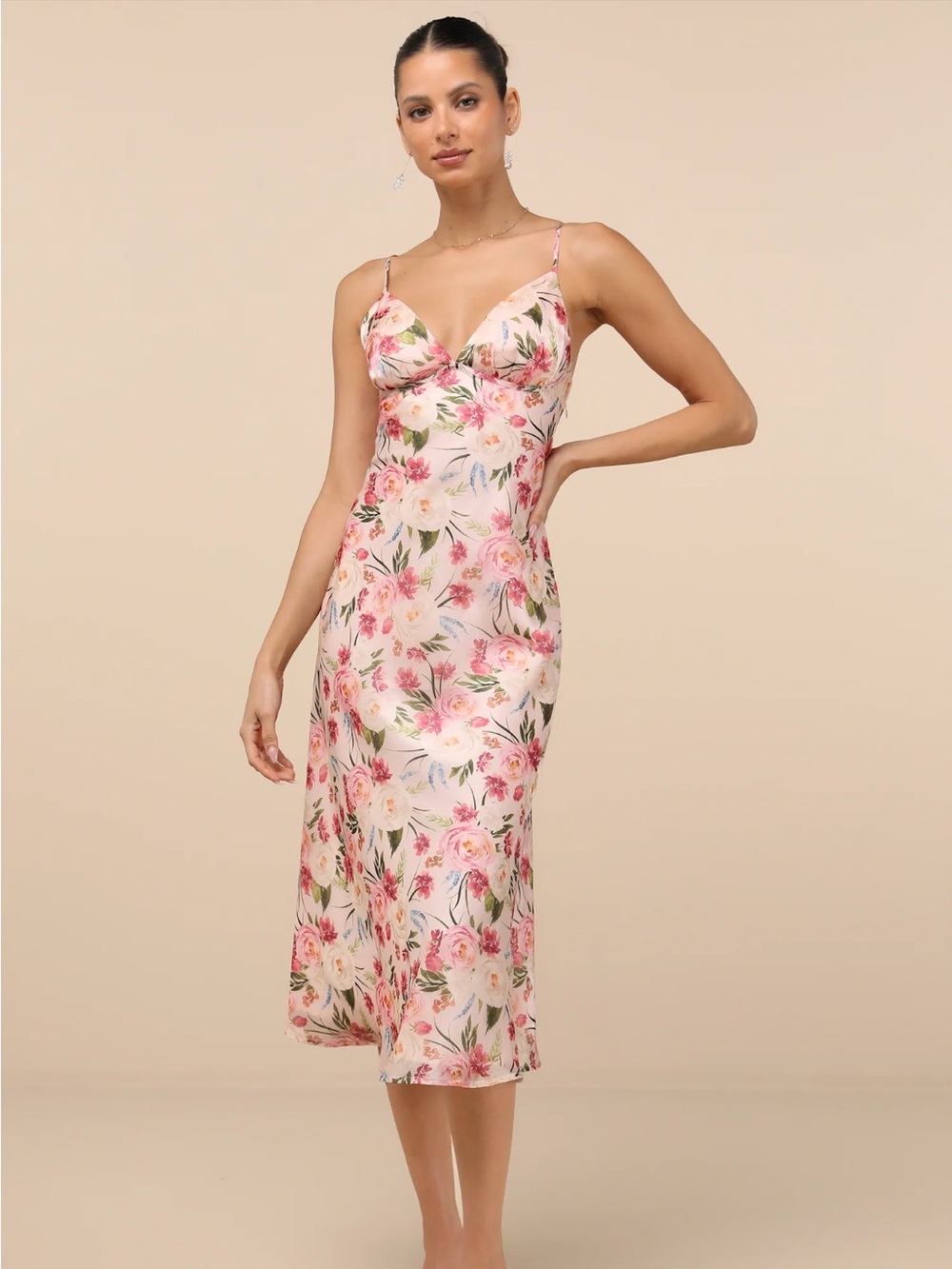 Lulus Floral Pink Satin Slip Dress